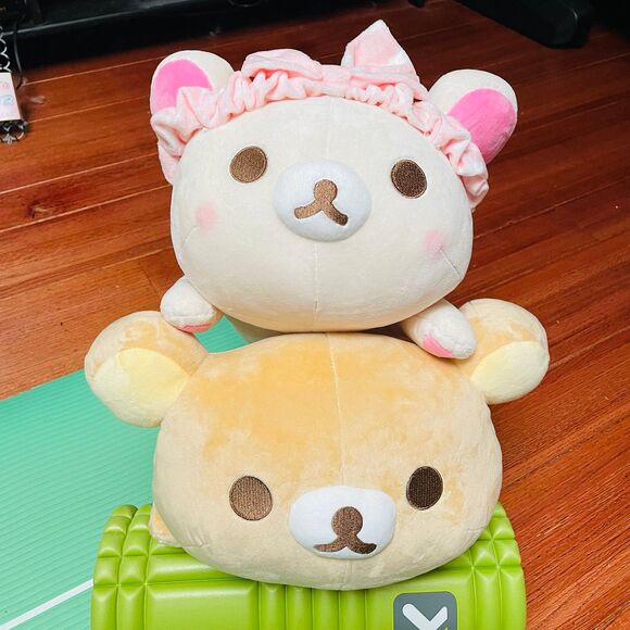 NWT SAN-X BIG Pajama PJ Party Flying pose Rilakkuma & Korilakkuma Set of 2 15” - Picture 3 of 5